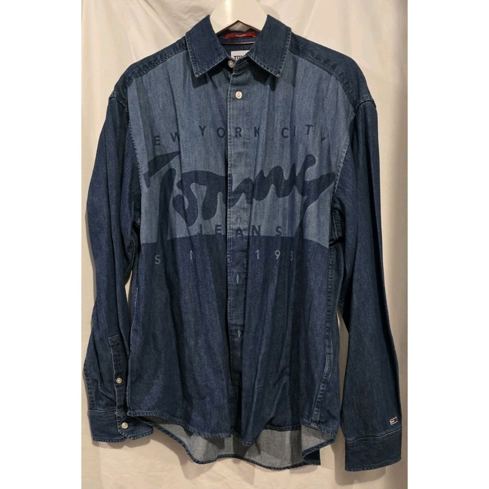 Tommy Hilfiger Denim Shirt Mens Size Medium 90s Retro Logo Vintage Style‎ NWT
